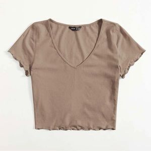 V-neck Trim Top - Mocha Brown